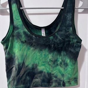 Green and Black Tie-Dye Women's Top
